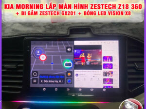 Kia Morning gắn màn hình Zestech Z18 360 + Bi gầm Zestech GX201 + Bóng LED Vision X8